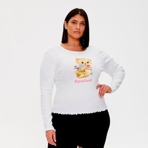 Plus Size White Spoiled Teddy Bear Graphic Top size 3x Forever 21+